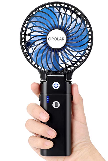 OPOLAR Handheld 5200mA Power Bank, Battery Operated Fan with 5-20 Hours Working Time,3 Setting, Strong Wind,Foldable Design, for Travel,Camping and Out 3 Outdoor Activities