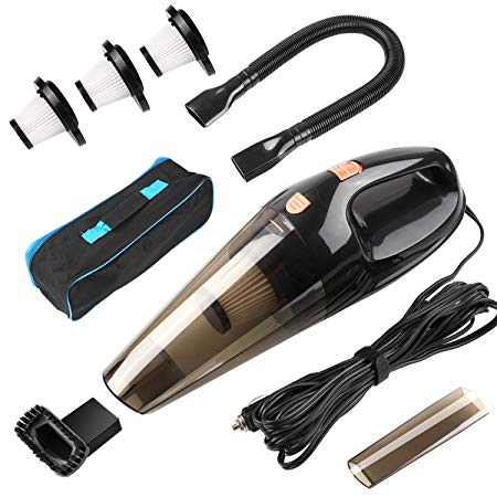 MVPOWER 108W 4.0 KPa Car Vacuum Cleaner with 4 HEPA Filters,DC12-Volt Wet/Dry Portable Handheld Auto Vacuum Cleaner for Car, 16.4FT(5M) Power Cord with Carry Bag