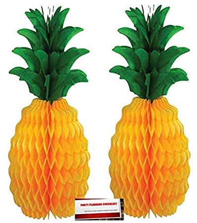 2 Pack Pineapple Honeycomb Tissue Centerpieces for Summer Luau Party 12