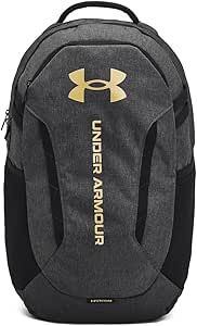 Under Armour Unisex-Adult Hustle 6.0 Backpack, (005) Black Full Heather/Black/Metallic Gold, One Size Fits Most