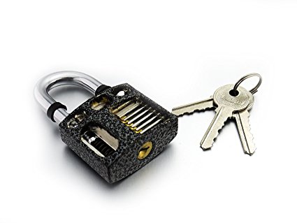 EvZ Professional Cutaway Inside View of Practice Padlock Lock Training Trainer Skill Pick for Locksmith with 3 Keys