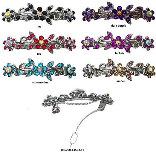 Set of 6 - 6 Small Barrettes Bedecked with Sparkling Stones U86250-1366-6d1