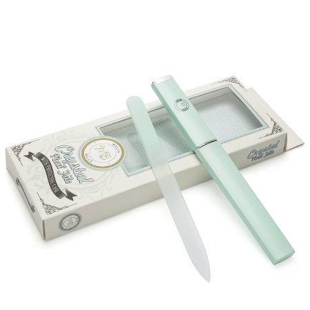 Professional Crystal Glass Nail File with Protective Case Set | for Natural and Acrylic Nails | Manicure & Pedicure, Superior Alternative to Emery Boards, Metal Nail Files and Buffers - Mint Green