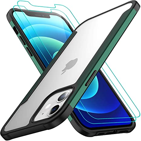 AEDILYS Compatible with iPhone 12 Mini Case (2020),[Airbag Series] with [2 x Tempered Glass Screen Protector] [ Military Grade ] | 15Ft. Drop Tested [Scratch-Resistant] 5.4 Inch (Green)