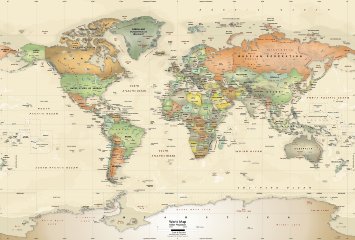World Political Map Wall Decal - Antique Oceans - 62" x 42"