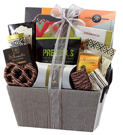 Sweet and Savory Gift Basket with Chocolates, Seasoned Nuts, Brittle, Pastries, Assorted Sweets & Snacks
