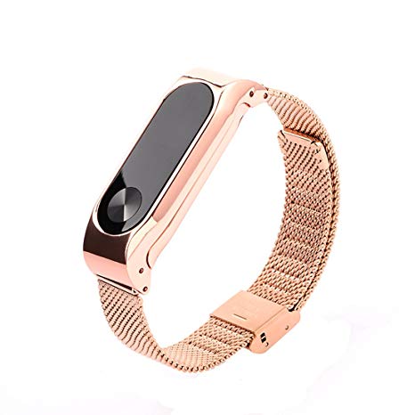 OLLIVAN Xiaomi Mi Band 2 Straps Mi Fit Band 2 Stainless Steel Metal Wrist Strap Wristband Bracelet Replacement for Mi Band 2 Smart Miband (Rose Gold)