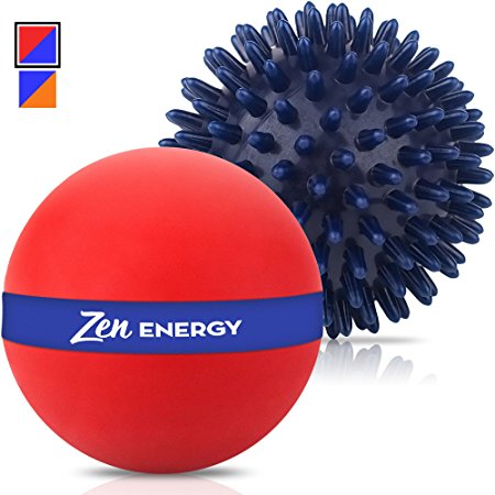 Zen Energy Pro Massage Balls Set - Large Massage Ball & Large Spiky Reflexology Ball Ideal For Self Massages & Myofascial Release