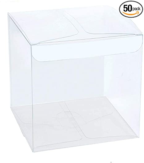 Mose Cafolo 50pcs 2.5x2.5x2.5 inches (6.35x6.35x6.35cm) Clear Plastic Candy Gift Boxes Thick PVC Anti Scratch Holiday Wedding Party Favor (Transparent Cube Box)