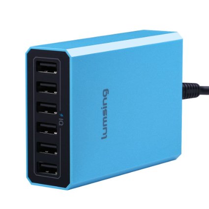 Lumsing 60W 5V 6-Port USB Desktop Charger Charging Intelligent Control Chipset Multi Travel Power for iphone, ipad, Samsung,Nexus, HTC, Sony and More (Blue)