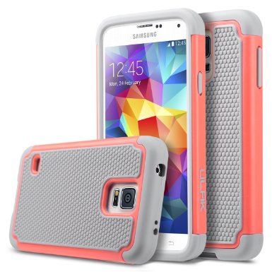 Galaxy S5 Case, ULAK Slim Hybrid Shock Absorbing Silicone Rugged Hard Plastic Case Protective Cover Shell For Samsung Galaxy S5 S V I9600 (5.1" inch) 2014 Release - Coral Pink/Gray