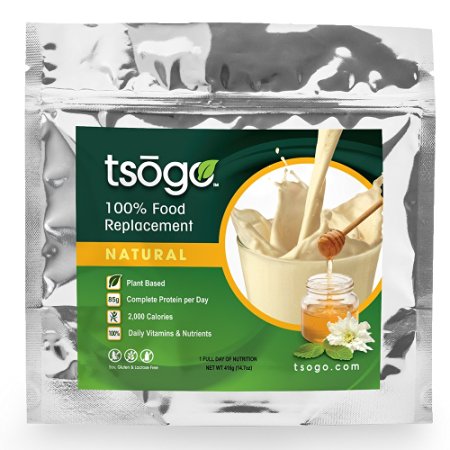Tsogo Natural Meal Replacement Shake w/ Total Daily Nutrition (Complete Nutrition) - Natural (Honey) Flavor w/ 17 Grams of Protein/Serving (1 Pouch, 5-10 Meals, 14.7oz)