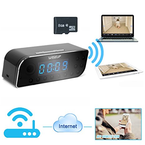Wiseup™ 8GB 1280x720P Wifi Network Hidden Camera Clock Motion Activated Video Recorder Support Android iPhone APP Remote View 7/24 Hours Working