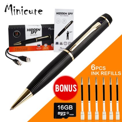 MINICUTE Hidden Camera Pen - FREE 16GB MICRO Card   BONUS 6 INK FILLS -Record in 1280x720 p HD- Super Easy To Use With Full Size USB