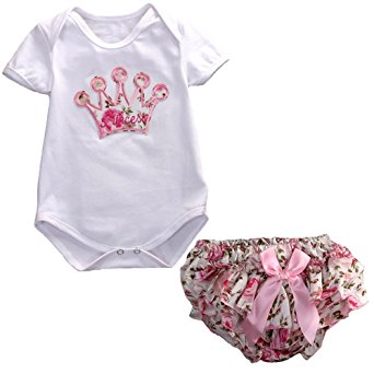 Newborn Infant Baby Girls Clothing 2pcs Party Crown Romper Floral Pants