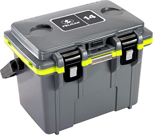 Pelican 14 Quart Personal Cooler (Dark Grey/Green) | Holds 6 Cans with Ice | 36-Hour Ice Retention | 3-Year Warranty