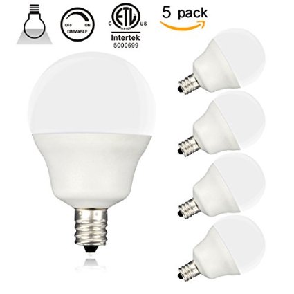 (5 Pack,Daylight)Zhuy 5w E12 LED Candle Bulbs, Dimmable, Round Shape, 40w Equivalent, Candelabra LED, Candelabra Bulb