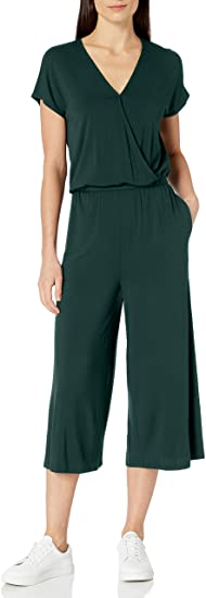 Amazon Essentials Women's Short-Sleeve Surplice Cropped Wide-Leg Jumpsuit