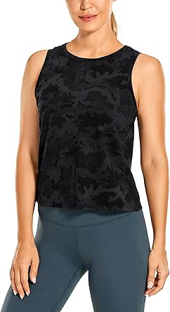 CRZ YOGA Pima Cotton Cropped Tank Tops for Women Workout Crop Tops High Neck Sleeveless Athletic Gym Shirts