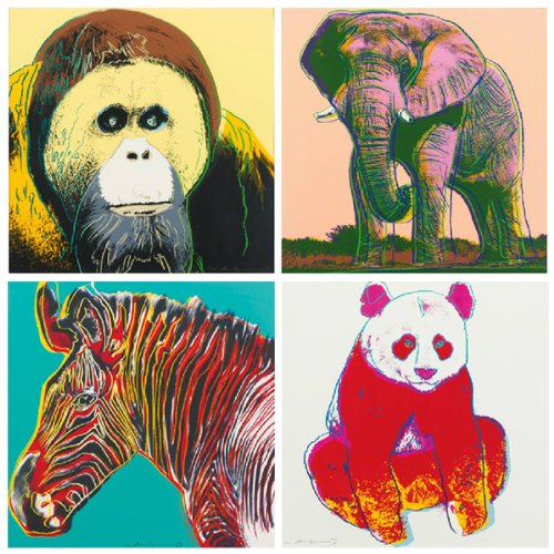 NAVA 4pcs Pop Art Andy Warhol Endangered Animal Panda Elephant Zebra Canvas Poster
