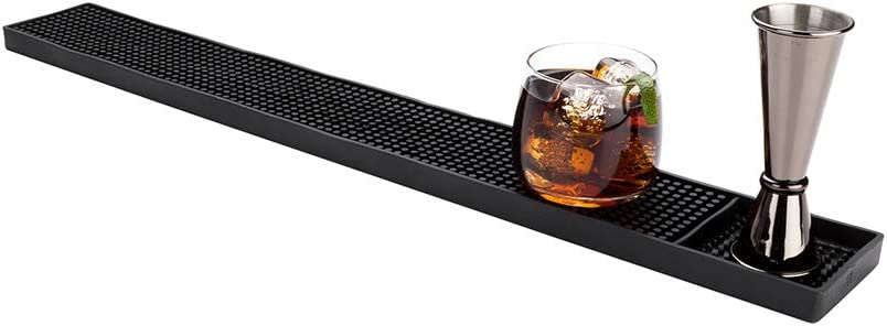 Bar Lux 23.7 Inch x 3.1 Inch Bar Spill Mat, 1 With Drink Compartment Bar Service Mat - No Spill, Durable, Black Rubber Bartender Mat, For Cocktails Or Drinks, Washable - Restaurantware