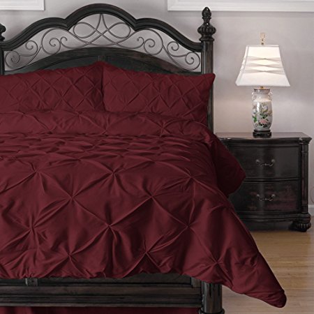 4 Piece Pinch Pleat Puckering Comforter Set by ExceptionalSheets, King, Burgundy