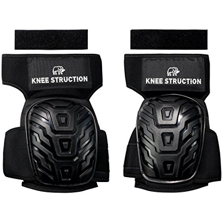 KNEE STRUCTION Knee Pads - Strap Knee Pads With Comfy Gel Core – No More Knee Pain, Adjustable & Anti Slip Knee Pads for Professional Gardening, Construction, Tactical, Roofing, Flooring & More!