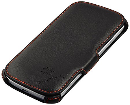 Manna Real Leather UltraSlim Samsung Galaxy S III S3 Case i9300 with Stand Function (Black Grained Leather)