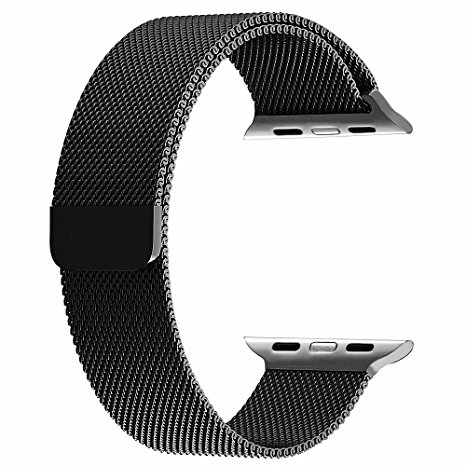 Walcase Fully Magnetic Closure Clasp Mesh Loop Milanese Stainless Steel iWatch Band for Apple Watch Series 2 Series 1 Sport and Edition - 38mm Black