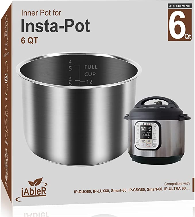 Genuine Inner Pot for Instant Pot 6 Qt Pot for InstaPot Inner Cooking Pot Stainless Steel (Equivalent to IP-POT-SS304-60) Nonstick Pot for IP-DUO, LUX, CSG 6Qt