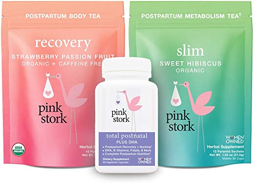 Pink Stork Recovery Bundle: Postpartum Prenatal Vitamins, Supports Labor & Delivery   Green Tea to Support Energy & Metabolism   Zinc, Women-Owned