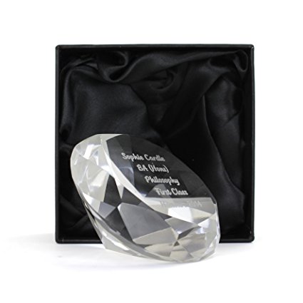 80mm Plain Clear Glass Diamond Shaped Paperweight Complete with Gift Box DIA80