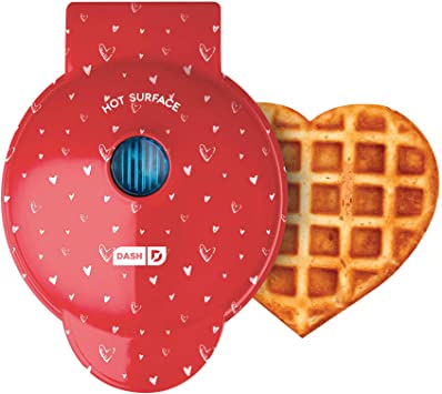 Dash DMWH100HP, Mini Waffle Maker Machine for Individuals, Paninis, Hash Browns, & Other On the Go Breakfast, Lunch, or Snacks, with Easy to Clean, Non-Stick Sides, 4 Inch, Red Love Heart