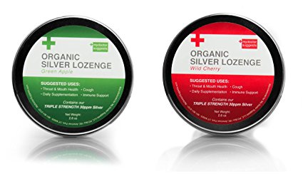 Organic Silver Lozenges - Wild Cherry and Green Apple (2-Pack) - The Perfect Cough Drop for Cough, Throat & Mouth Health - Contains 30ppm Silver Solution in Each Drop