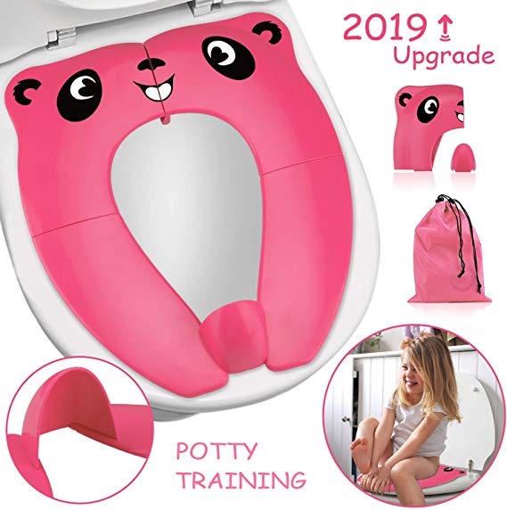 [Upgrade Version] Foldable Potty Seat - RIGHTWELL Travel Toilet Seat, Toilet Training Seat Portable Toilet Seat Toddler PP Material with Carry Bag (Pink)