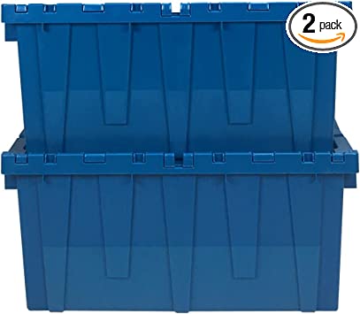 uBoxes Storage and Packing Plastic Tote Crate Attached Lid Flip Top, 27x17x12