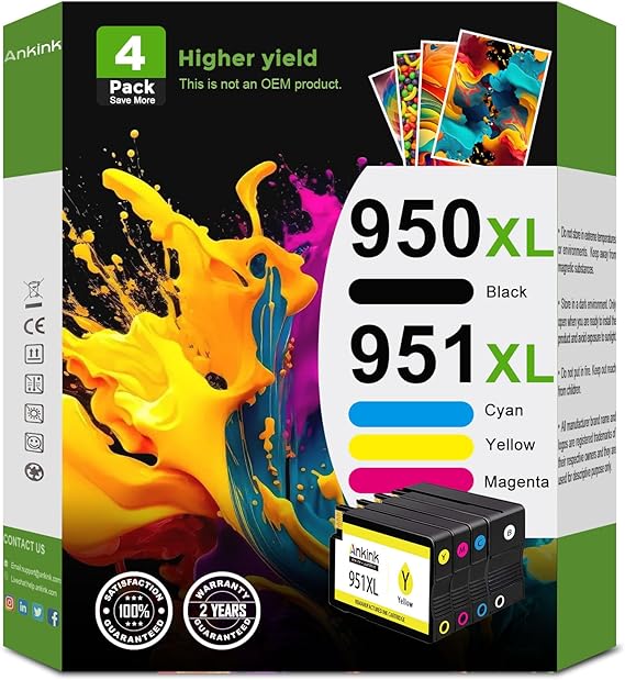 950xl and 951xl Ink Cartridges Combo Pack for HP 950 951 Ink Cartridges Combo Pack for OfficeJet Pro 8600 8610 8615 8620 8625 8630 8640 8660 8100 276dw 251dw Printer Black Cyan Magenta Yellow 4 Packs