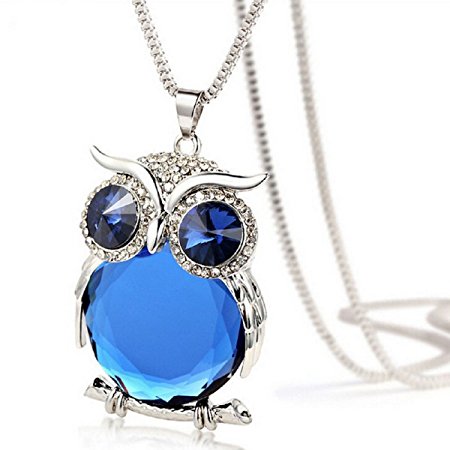 Ularmo 2015 New Hot Fashion Women Owl Pendant Sweater Chain Long Necklace Jewelry (blue)