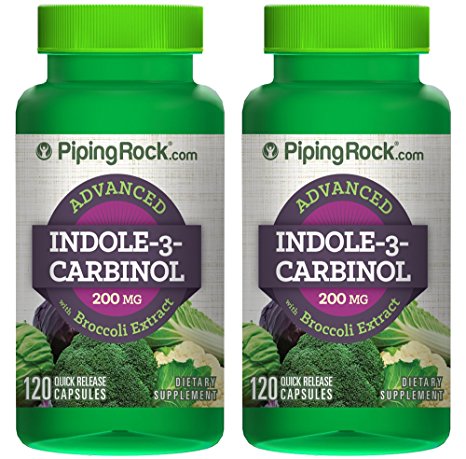 Piping Rock Advanced Indole-3-Carbinol 200 mg with Broccoli Extract 2 Bottles x 120 Quick Release Capsules Dietary Supplement