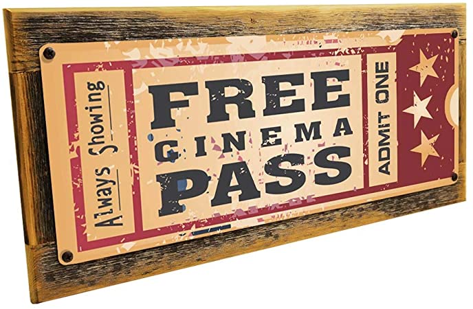 OMSC Framed Home Cinema Metal Sign Mounted on Rustic, Weathered Wood