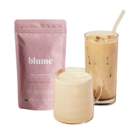 Blume Rose London Fog Latte with Zero Sugar or Caffeine - Certified Organic, Vegan and Gluten-Free - Tart Cherry & Rosehips blend rich Antioxidant & Vitamin to Ease Bloating and Boost Your Natural Glow - 30 Servings