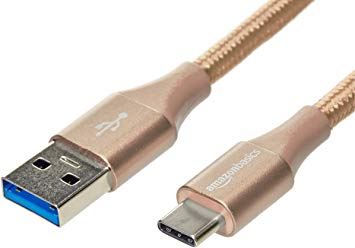 AmazonBasics Double Braided Nylon USB Type-C to Type-A 3.1 Gen 1 Charger Cable | 1 foot, Gold