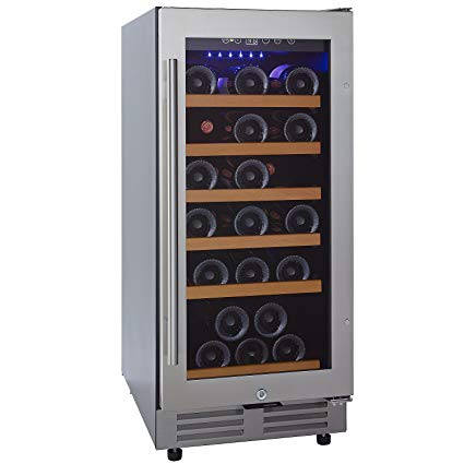 Wine Enthusiast Classic 15 Inch Under Counter Wine Refrigerator - 30 Bottle Wine Fridge, Stainless Steel