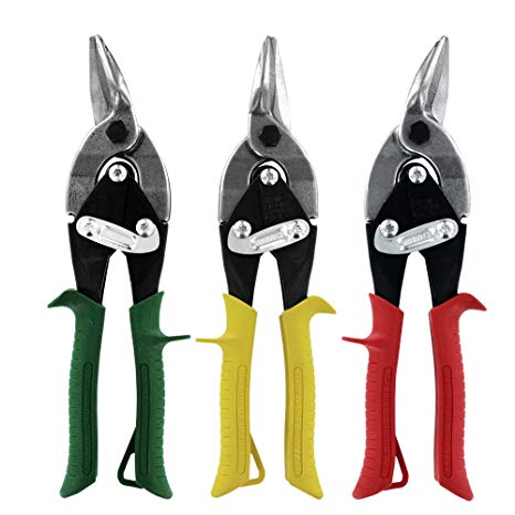 MIDWEST Aviation Snip Set - Left, Right and Straight Cut Regular Tin Cutting Shears with Forged Blade & KUSH'N-POWER Comfort Grips - MWT-6716RLS