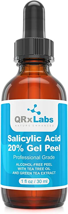 QRxLabs Salicylic Acid 20% Gel Peel - Alcohol-Free Formula With Tee Tree Oil And Green Tee Extract - Professional Grade Chemical Face Peel For Acne Treatment - Beta Hydroxy Acid - 1 Bottle