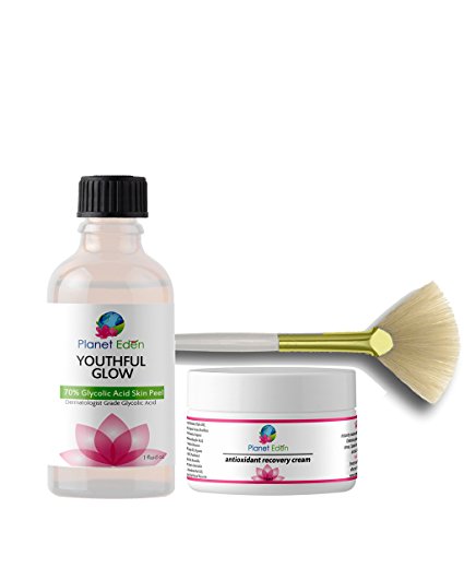 70% Glycolic Acid Chemical Skin Peel Kit with Antioxidant Recovery Cream Set and Fan Brush