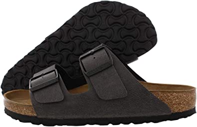 Birkenstock Arizona Unisex Leather Sandal, Pull Up Anthracite Birko-flor, 10-10.5