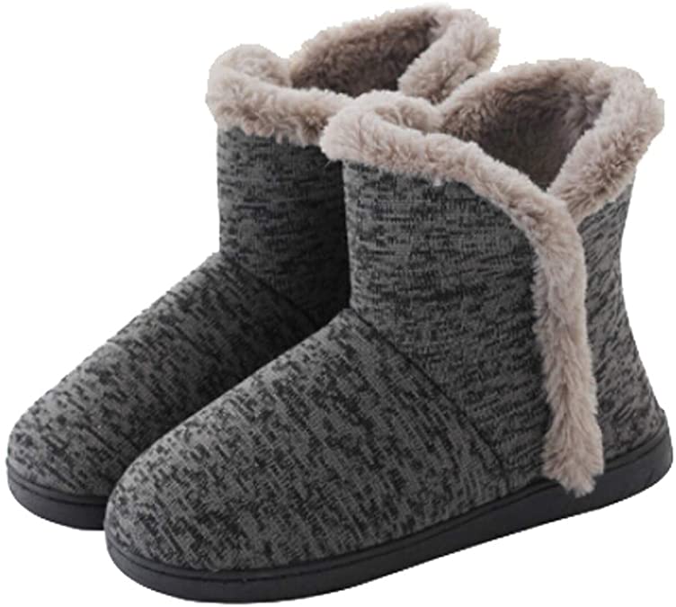 Greenery-GRE Women's Indoor Slippers Winter Warm Cotton Cable Knit Fleece Lined Ankle High Snow Boots Non-Slip Floor Socks