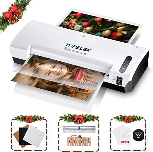 TOPELEK 5-in-1 Laminator Machine, 9" Laminator with 30 Laminating Pouches, Paper Trimmer, Corner Rounder, Photo Clip Kit, 2 Roller Cold and Thermal Lamination System for A4/A5/Business Card