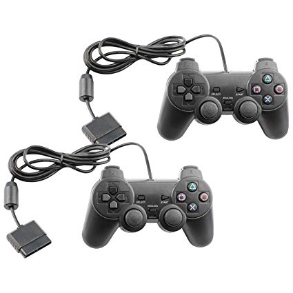 Controller for PS2 Playstation 2 Wired (Black) - 2 Pack